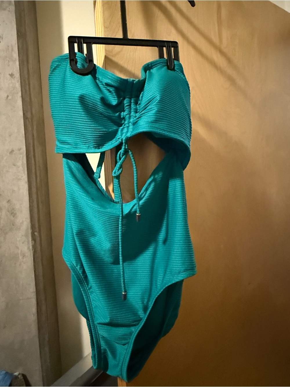 Time and Tru Teal Ribbed One-Piece Swimsuit with Front Tie Cutout